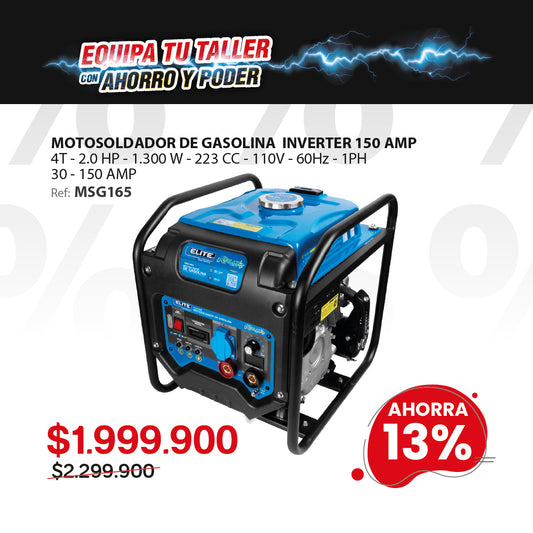 Motosoldador Inverter ELITE 150A de Potencia y Generador Integrado 1300W a Gasolina con Encendido Manual