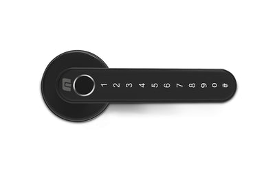 Cerradura inteligente ACCESSMATIC para puertas interiores de hasta 6cm de ancho. 4 métodos de apertura: huella, aplicación (bluetooth), contraseña y llave. OWL304