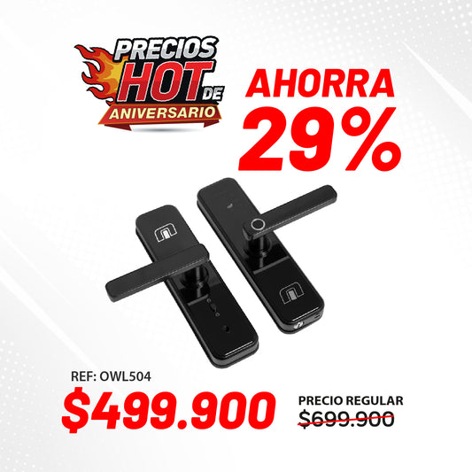 Cerradura inteligente con wifi para puertas de hasta 8cm de ancho. 5 métodos de apertura: huella, aplicación (wifi), clave, tarjeta y llave. OWL504