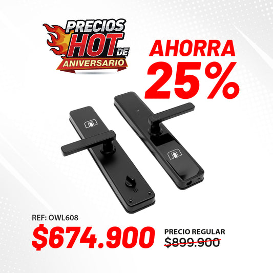 Cerradura inteligente con wifi para puertas de hasta 12cm de ancho. 6 métodos de apertura: huella, aplicación, clave, tarjeta, llave y NFC. OWL608