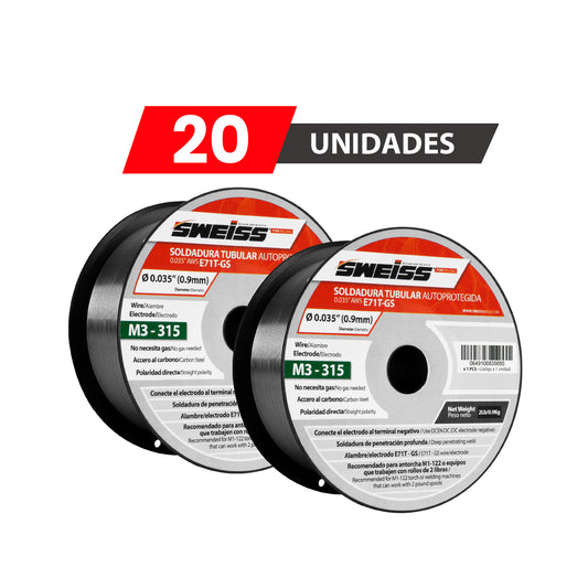 PACK X20 UNIDADES Rollo soldadura FCAW autoprotegida 0.035'  0.9mm AWS E71T-GS (2 Lb)