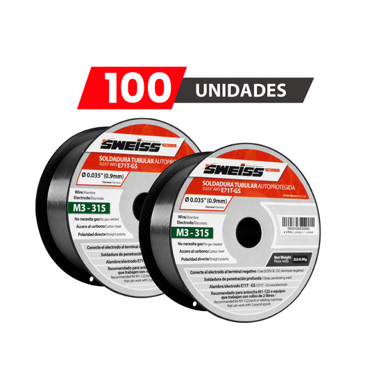PACK X100 UNIDADES Rollo soldadura FCAW autoprotegida 0.035'  0.9mm AWS E71T-GS (2 Lb)