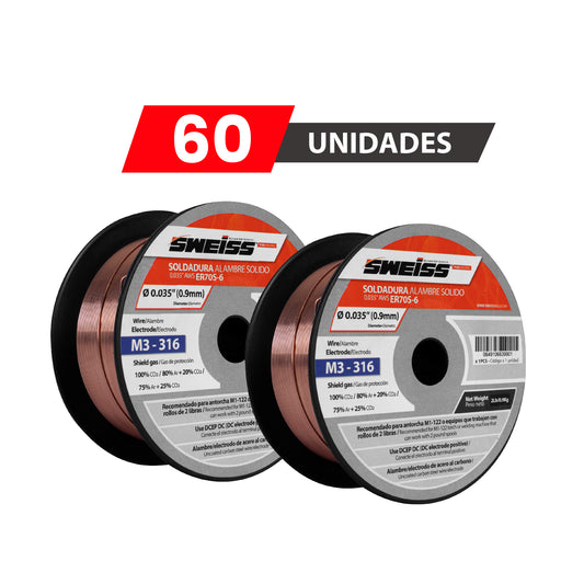 PACK X60 Rollo soldadura MIG alambre acero al carbon 0.035'  0.9mm AWS ER70S-6 (2 Lb)