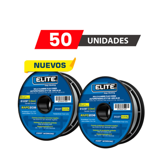 PACK X50 ROLLO ALAMBRE FLUX CORED (AUTOPROTEGIDO) E71T-GS 100mm 2Lb (0,9KG) 0,8MM (0.030) ELITE