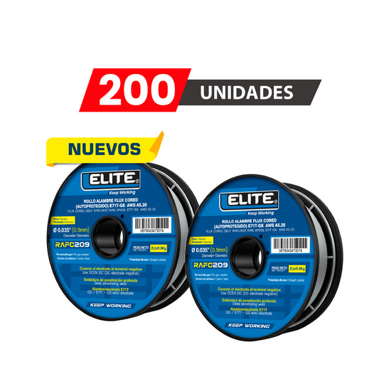 PACK X200 ROLLO ALAMBRE FLUX CORED (AUTOPROTEGIDO) E71T-GS 100mm 2Lb (0,9KG) 0,9MM (0.035) ELITE