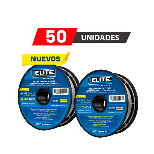 PACK X50 ROLLO ALAMBRE FLUX CORED (AUTOPROTEGIDO) E71T-GS 100mm 2Lb (0,9KG) 0,9MM (0.035) ELITE