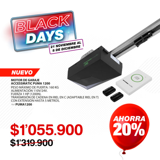 Sistema de apertura para puertas de garaje seccionales de alta velocidad para puertas de hasta 160Kg. 24V. 1 Hp (1200N). PUMA1200