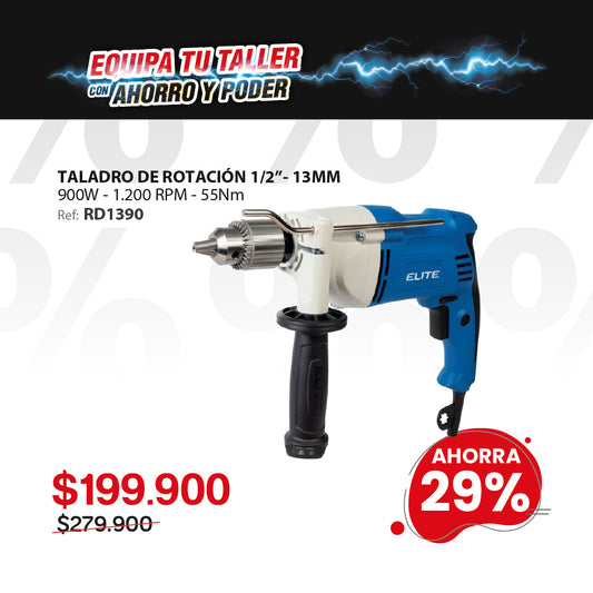 Taladro de rotación ELITE RD1390 900W 13mm 55Nm 110V con velocidad variable
