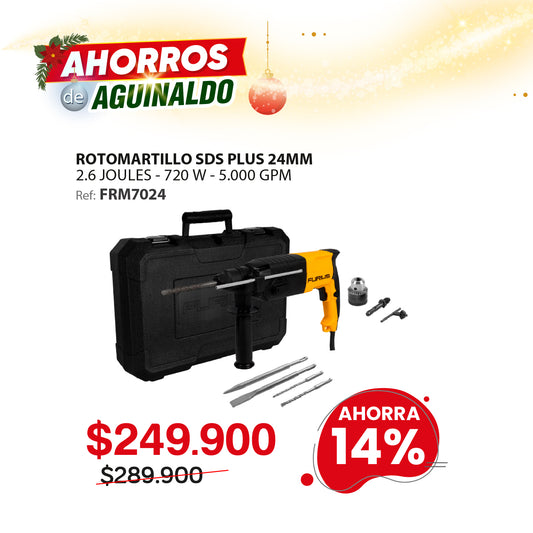 Rotomartillo FURIUS FIRE 7024 SDS Plus 720W 2.6J 24mm 110V con 3 funciones