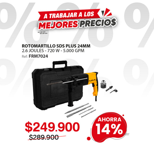 Rotomartillo FURIUS FIRE 7024 SDS Plus 720W 2.6J 24mm 110V con 3 funciones