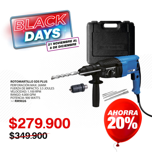 Rotomartillo SDS Plus Elite RM9026 900W 3.5J 110V 3 Funciones