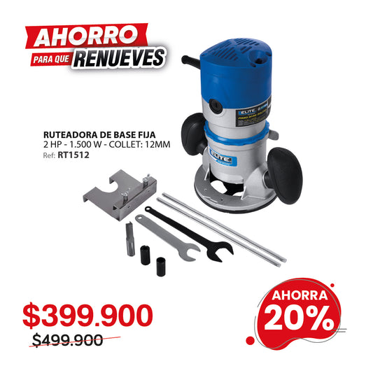 Ruteadora 1500W 28.000 RPM COLLET 12MM de Base Fija 110V 60Hz ELITE