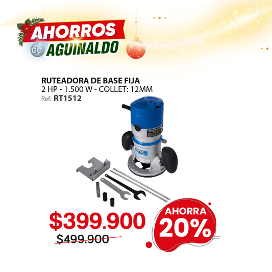 Ruteadora 1500W 28.000 RPM COLLET 12MM de Base Fija 110V 60Hz ELITE