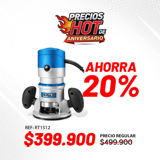 Ruteadora 1500W 28.000 RPM COLLET 12MM de Base Fija 110V 60Hz ELITE