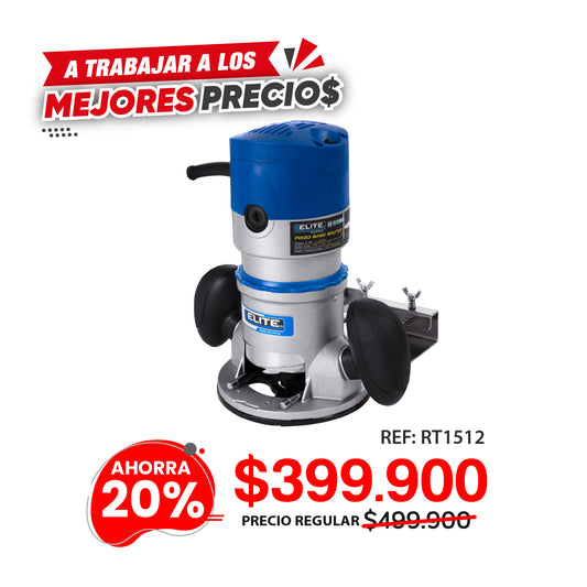 Ruteadora 1500W 28.000 RPM COLLET 12MM de Base Fija 110V 60Hz ELITE