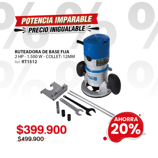 Ruteadora 1500W 28.000 RPM COLLET 12MM de Base Fija 110V 60Hz ELITE