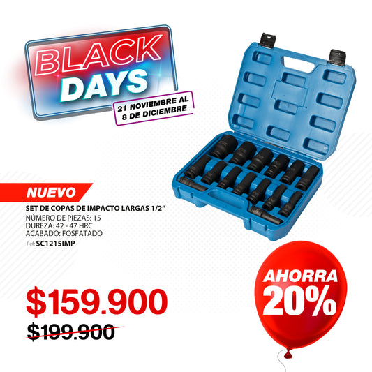 Juego de Copas de Impacto 1/2” 15 Piezas ELITE