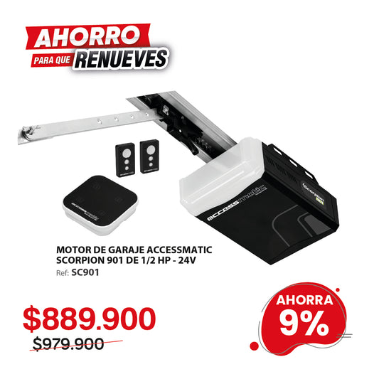 Sistema de apertura para puertas de garaje seccionales de hasta 100Kg. 24V. 1/2 Hp (900N). SCORPION901