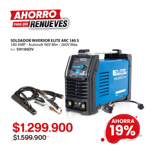 Soldador inversor ELITE ARC 180S 180A 220V para electrodo y TIG LIFT ARC