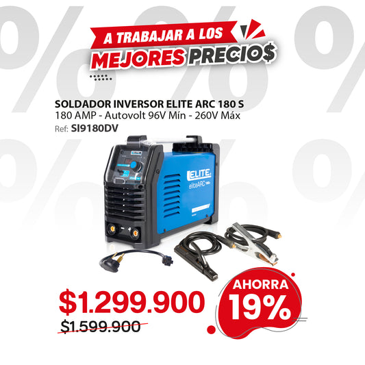 Soldador inversor ELITE ARC 180S 180A 220V para electrodo y TIG LIFT ARC