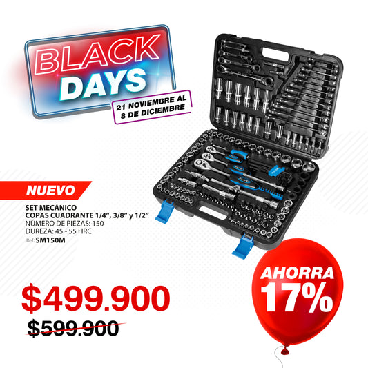 Juego de Herramientas Mecánicas Profesional ELITE de 150 Piezas CR-V 1/4” – 3/8” – 1/2”