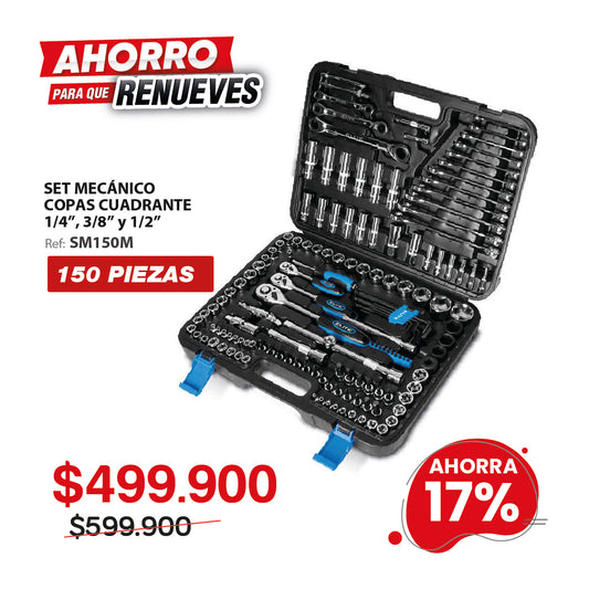 Juego de Herramientas Mecánicas Profesional ELITE de 150 Piezas CR-V 1/4” – 3/8” – 1/2”