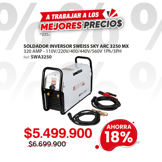 Soldador inversor TIG/MMA SWEISS SKYARC ULTRA 3250MX 320A 110–560V