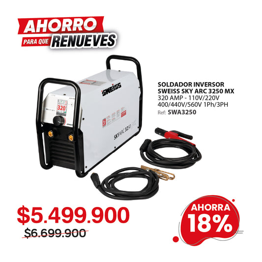 Soldador inversor TIG/MMA SWEISS SKYARC ULTRA 3250MX 320A 110–560V