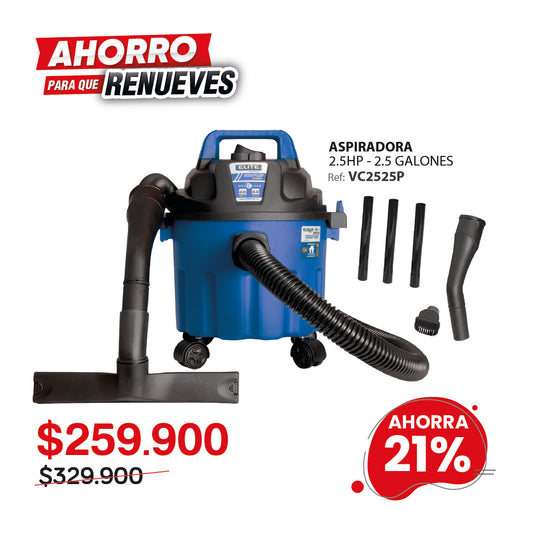 Aspiradora ELITE 2.5HP 9.5L/2.5 GL húmedo/seco con soplado