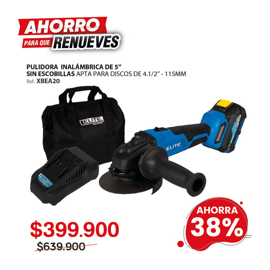 Esmerildora angular Inalambrica Sin Escobillas desde 4 1/2" a 5", 20V
