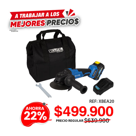 Pulidora Inalambrica Sin Escobillas 5pul, 20V, 10.000RPM ELITE con Batería, Cargador Rapido, Maletín de Lona y Llave de Ajuste