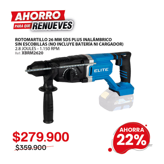 Rotomartillo inalámbrico ELITE XBRM2620 20V 26mm SDS Plus Brushless sin batería ni cargador