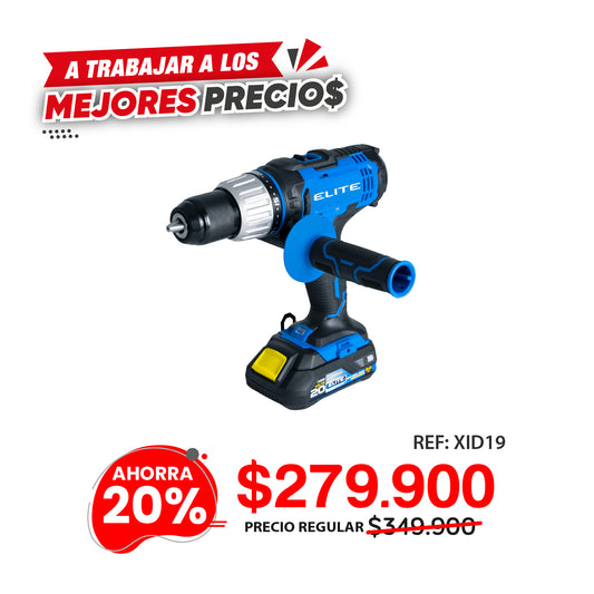 Taladro Percutor Inalambrico 1/2pul, 20V ELITE con Batería, Cargador, Clip Cinturón, Punta Destornillador