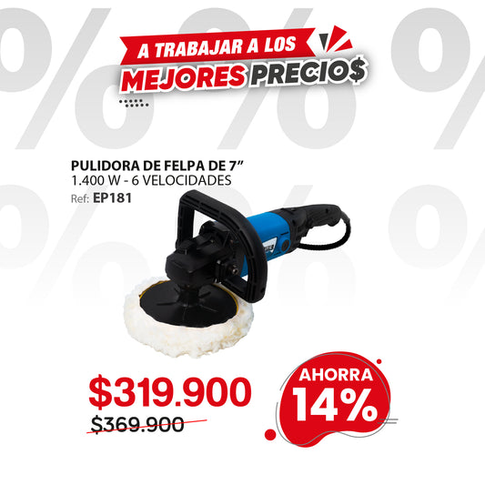 Polichadora ELITE EP181 7” 1400W 3000 RPM con 6 velocidades