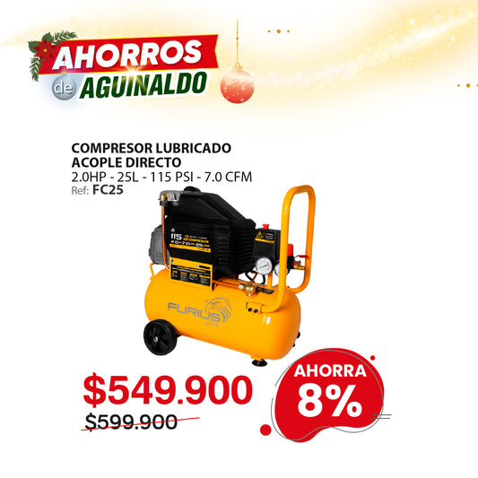 Compresor de aire 25 Litros 115 psi  . FLUX AIR 25