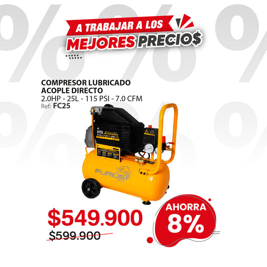 Compresor de aire 25 Litros 115 psi  . FLUX AIR 25