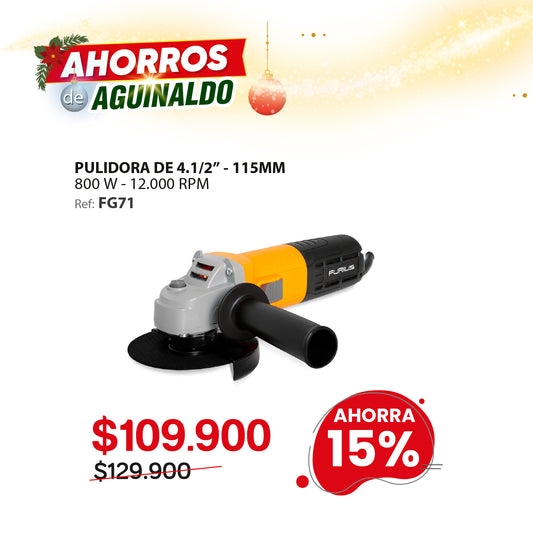 Esmeriladora angular eléctrica 800W Disco 4. 1/2” 115mm 12.000 RPM . FIRE 71