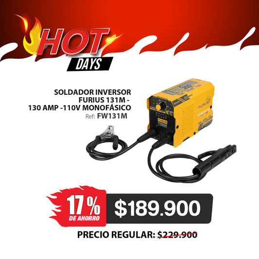 Soldador inversor FURIUS FIERCE 131M 130A 110V para electrodo y TIG raspado