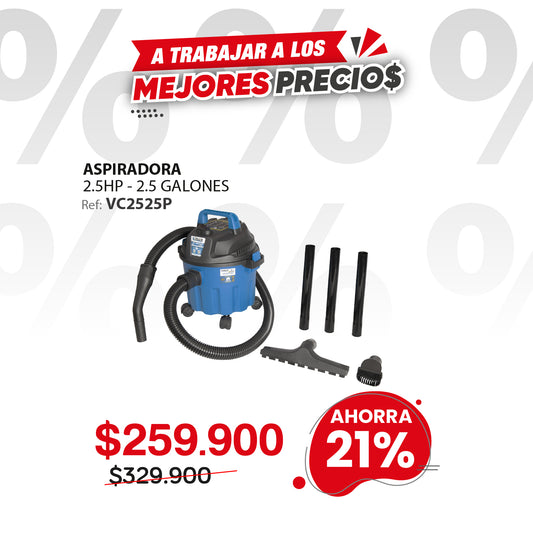 Aspiradora ELITE 2.5HP 9.5L/2.5 GL húmedo/seco con soplado